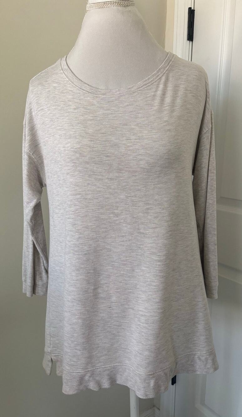 Soft Surroundings XS Tan Oatmeal Heathered Sweatshirt Tunic Shirt 3/4 Sleeve